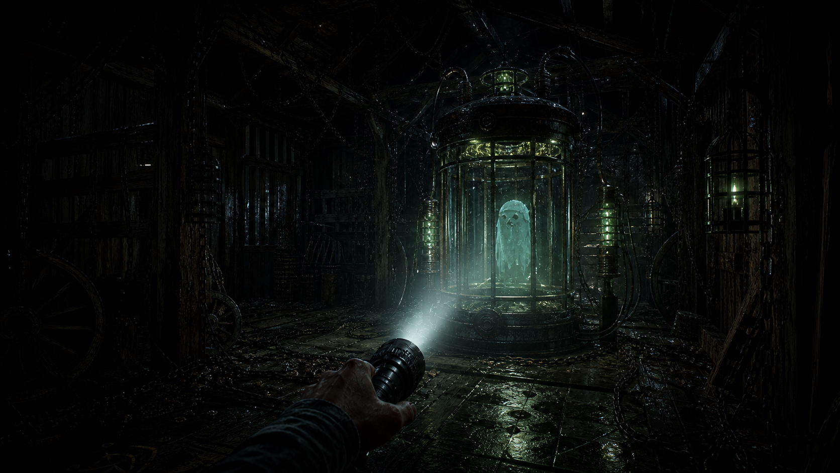 First-person view of a Sp00k inside a scientific containment cage